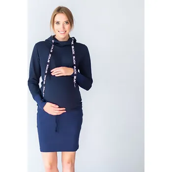 Těhotenské šaty Sportovní kojící mikinošaty Miracle s funkčními náplety tmavě modrá, Velikost S, Barva Tmavě modrá 128m