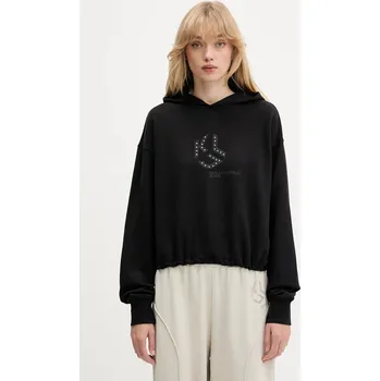 Dámská mikina Bavlněná mikina Karl Lagerfeld Jeans dámská, černá barva, s kapucí, s potiskem, A4W20004 99X, vel. XL