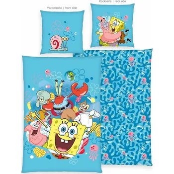 Povlečení Herding Bavlněné povlečení Spongebob, 135 x 200 cm, 80 x 80 cm, modrá