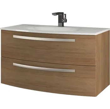 Koupelnový nábytek Stella Skříňka s umyvadlem, 100 × 55 × 54 cm, MDF, sklo, dub tmavý