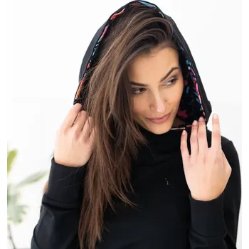 Těhotenská mikina Těhotenská a kojící mikina Milk Please - černá s potiskem kapuce, Velikost M, Barva Černá