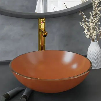 Umyvadlo OMAXI Koupelnové umyvadlo s baterií a výpustí hnědé tvrzené sklo 904121