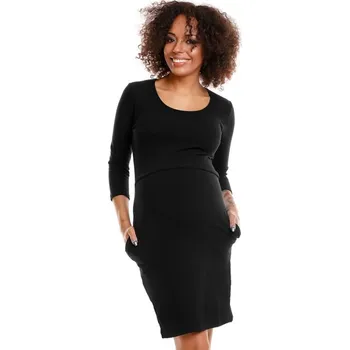 Těhotenské šaty Těhotenské a kojící šaty Leila černá, Velikost XXL, Barva Černá 1445