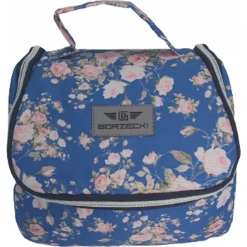 Kabelka Kufřík dámská kosmetická taška Valentýn den žen, modré kvítky