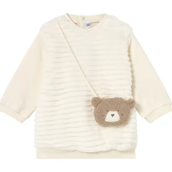 Kojenecké šaty MAYORAL dívčí mikinové šaty + kabelka medvídek smetanová vel. 92 cm