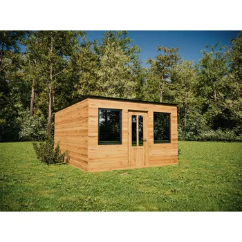 Zahradní domek Rekreační chata Grizzly s pultovou střechou bez terasy 19m2 (do 20m2) - Zateplená tl. 8cm z OSB desek / ANO / 1 ks dřevěné GRCHAPU