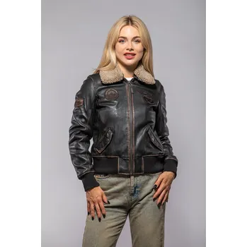 Dámská casual bunda Dámská vintage černá kožená pilotka GWNastja 2 Velikost M