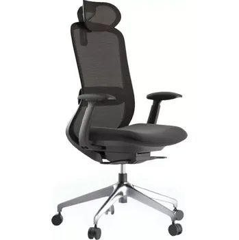 Kancelářská ergonomická židle BESSEL s podhlavníkem — síť, černý plast, nosnost 120 kg, černá MERCURY STAR