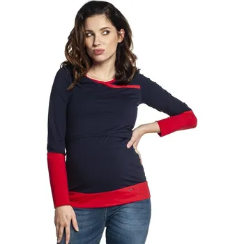 Těhotenská mikina Sportovní těhotenská a kojící halenka MONIC červenomodrá, Velikost L, Barva Tmavě modrá