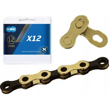 Řetěz na kolo Řetěz KMC X12 Ti-N 12rychlostní 126 článků + spojka zlato-černý BOX
