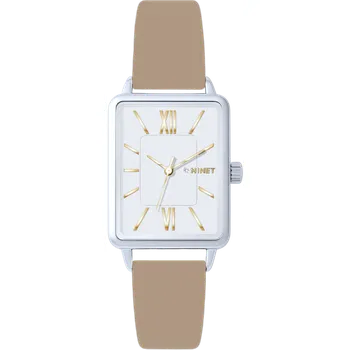 MINET Stříbrné dámské hodinky SIENA s béžovým řemínkem MWL5417
