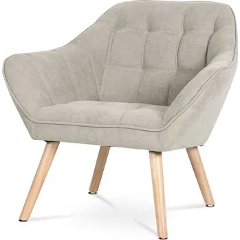 Křeslo Křeslo MANGUSO, šedobéžová látka/masiv kaučukovník přírodní + vyzvednutí ZDARMA