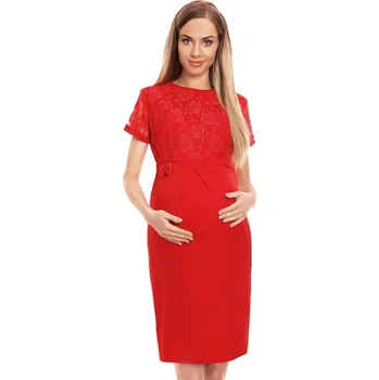 Těhotenské šaty Luxusní těhotenské midišaty s krajkou Charm červená, Velikost L-XL, Barva Červená 0127