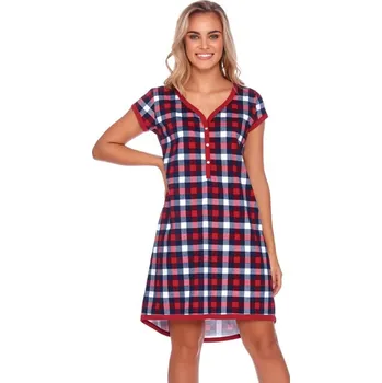 Těhotenské spodní prádlo Těhotenská noční košilka Lea pro kojení červená kostka, Velikost S, Barva Červená 9620