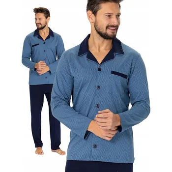 Pánské pyžamo Hotberg NORBERT - elegantní rozepínací pyžamo s límečkem [modré] XL