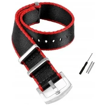 Řemínek na hodinky DLOUHÝ TEXTILNÍ ŘEMÍNEK NATO 22MM ČERNÝ ČERVENÝ + TELESKOPY + NÁŘADÍ - PREMIUM