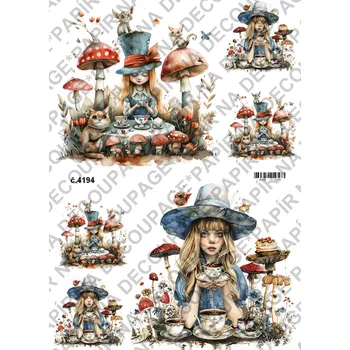 Umělecký papír Rýžový a soft papír na decoupage - Alenka v říši divů - KB04194 Materiál: Soft, Rozměr: A4