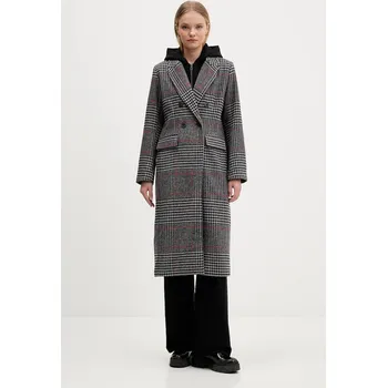 Dámský kabát Kabát s příměsí vlny Desigual CAPUCHA CHECK šedá barva, 25WWEW13 90X, vel. XS