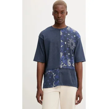 Bavlněné tričko Desigual BACK CUTTING PAI pánské, modrá barva, s potiskem, 25WMTK37 57X, vel. L