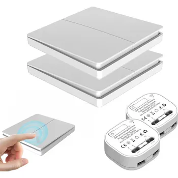 vypínač Bezdrátový vypínač světla bez baterií 2x Vysílač + 2x Přijímač bílá