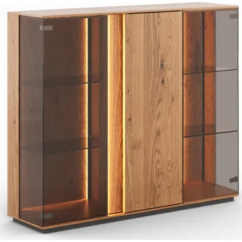 Knihovna KATMANDU Dubová nízká trojitá vitrína Collodi, olejová, masiv, rozměr 115x135x37cm