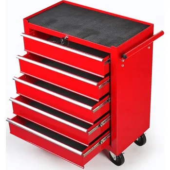 Dílenská skříňka pojízdná, vozík na nářadí 5 zásuvek ČERVENÁ