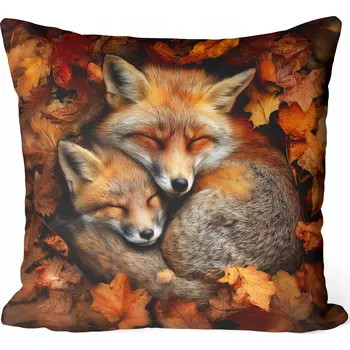 Povlak na polštářek PODZIMNÍ POVLEČENÍ NA DEKORAČNÍ POLŠTÁŘ 45X45 LIŠKA PODZIM LIŠKA LISTY 453
