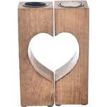 Indecor Svícen mangové dřevo/kov srdce 13,5x7x20cm