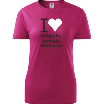 Purpurové dámské tričko I love Belgický ovčák Malinois - dárek pro pejskařku - barva purpurová - velikost XXL