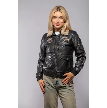 Dámská casual bunda Dámská vintage černá kožená pilotka MWCarlene Velikost M