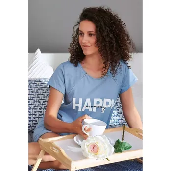 Těhotenské kalhotky Těhotenská noční košilka Elean H pro kojení modrá flow, Velikost S, Barva Světle modrá 9504