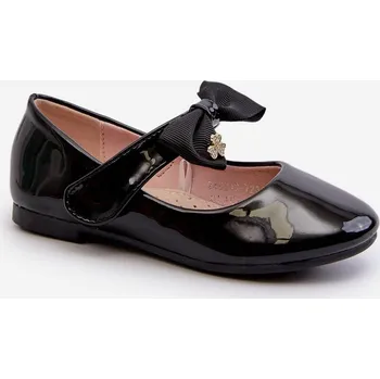 Dívčí baleríny EVENTO Dětské lakované balerínky s mašlí a suchým zipem černé kočičí EVENTO černá 2712535