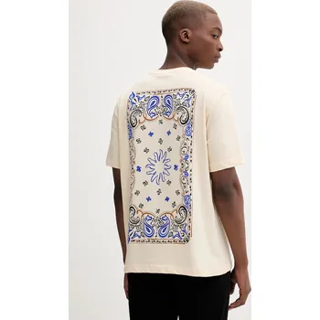 Bavlněné tričko Desigual BACK PANEL PAISLEY pánské, béžová barva, s potiskem, 25WMTK38 02X, vel. L