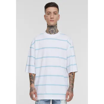 Pánské pruhované tričko s oversized rukávem bílé/oceánově modré Urban Classics bílá 2837169