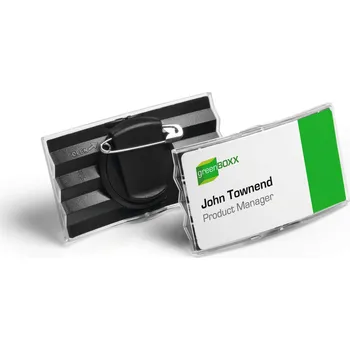 Jmenovka na stůl DURABLE 8128, čirá akrylová konvexní jmenovka 40x75 mm, s kombinovaným klipem