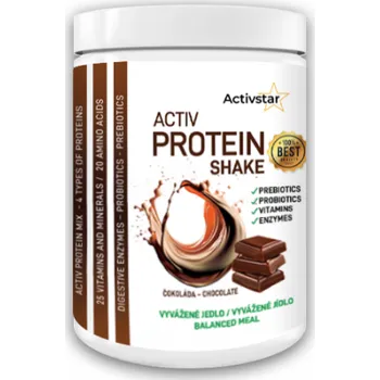 Protein Activ Protein shake Čokoláda - 4 druhy proteinů, 20 druhů aminokyselin, 25 vitamínů a minerálů, trávící enzymy, probiotika a prebiotika