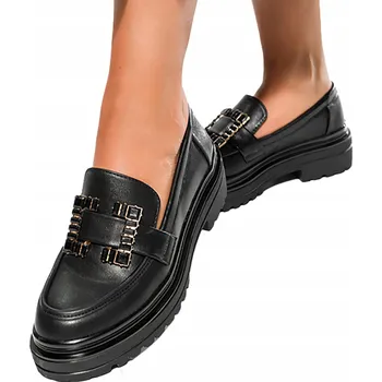 Dámské mokasíny Dámské mokasíny ČERNÉ na profilované podrážce s krystalky vel. 41