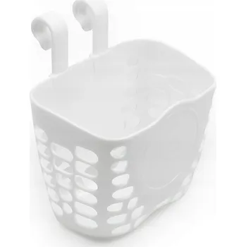 Košík na láhev Bílý košík na kolo zavěšený na řídítka