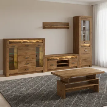 Obývací stěna Obývací stěna INDIANAPOLIS s | sestava A | 330 cm + stolek 120x60 cm | jasan světlý