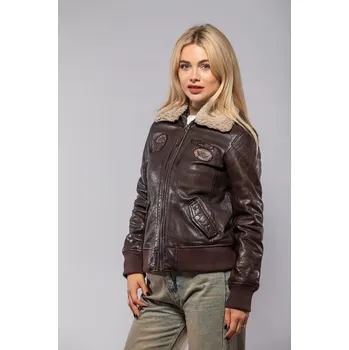 Dámská casual bunda Dámská vintage hnědá kožená pilotka GWNastja Velikost XXL