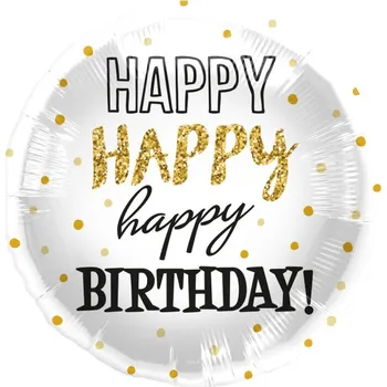 Balónek Folat Balonek fóliový Happy Birthday se zlatými tečkami, 45 cm