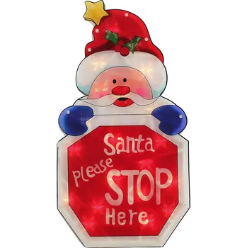 Vánoční dekorace Vánoční LED závěsná dekorace do okna - Santa please stop here