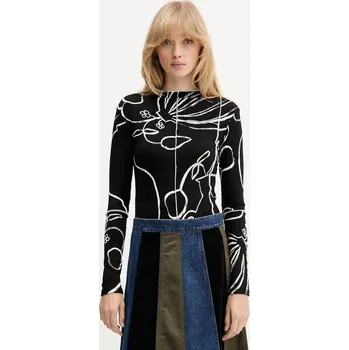 Tričko s dlouhým rukávem Desigual LONDRES černá barva, s pologolfem, 25WWTK49 99X, vel. XS