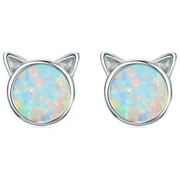 Náušnice Prosperk Stříbrné náušnice kočka Opal S2123