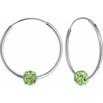 Náušnice Nefertitis 29556 Stříbrné 25 mm KRUHY s třpytivou kuličkou Peridot 2,5 cm, 2,2 g