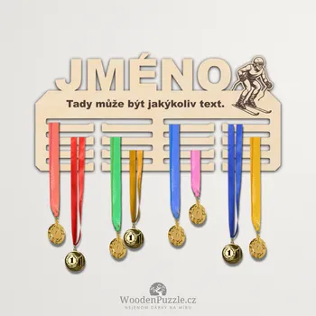 věšák na medaile WoodenPuzzle.cz Věšák na medaile - sjezdové lyžování - muž Velikost: 30 cm