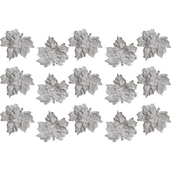 Vánoční dekorace LAALU Listy stříbrné, 8,5 cm, sada 15 ks