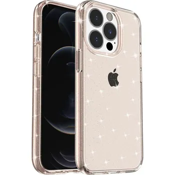 Pouzdro na mobilní telefon Kryt pro Apple iPhone 13 Pro Max - plastový - průsvitně Rose Gold růžový - se třpytkami
