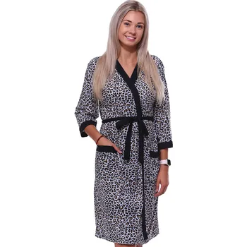 Dámský župan Šedý hnědý i černý lehký dámský župan zvířecí vzor 1G0568 šedá xxl
