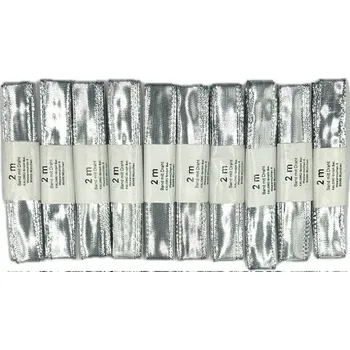 Stuha Sada 10ks Stuha lurexová CELEBRATION SILVER stříbrná 15mm x 2m (8,-Kč/ks)(4,-Kč/m) (10x stuha lurexová, stříbrná, lesklá, oboustranná, s drátkem v lemu)